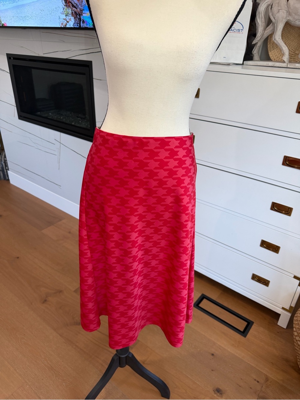 Ann Taylor Hot Pink Houndstooth A-Line Skirt